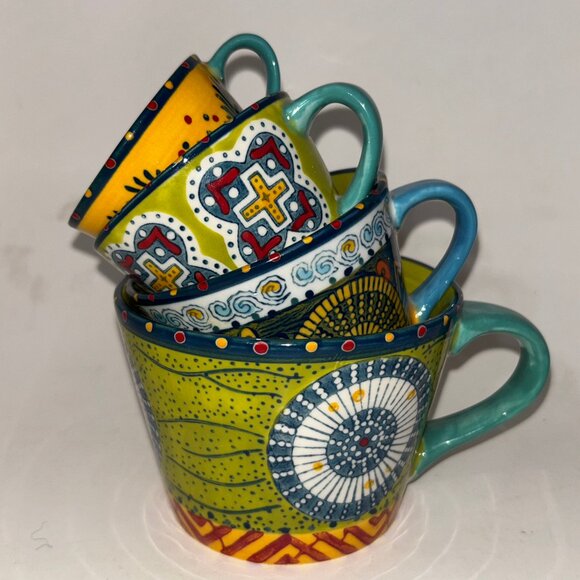 Anthropologie Set 4 Austin Flora Boho Ceramic Measuring Cups with Handles - Picture 1 of 13